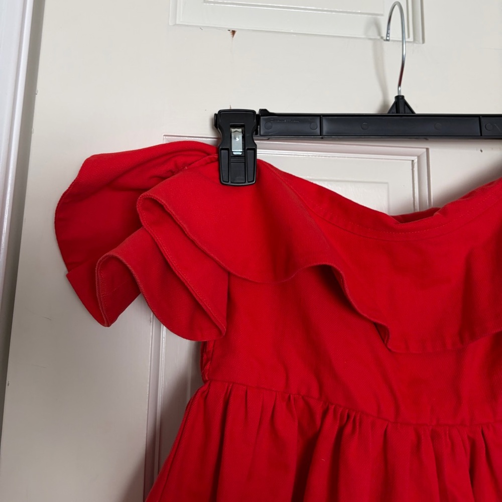 Apiece Apart Red Off-Shoulder Ruffle Dress - Picture 3 of 7